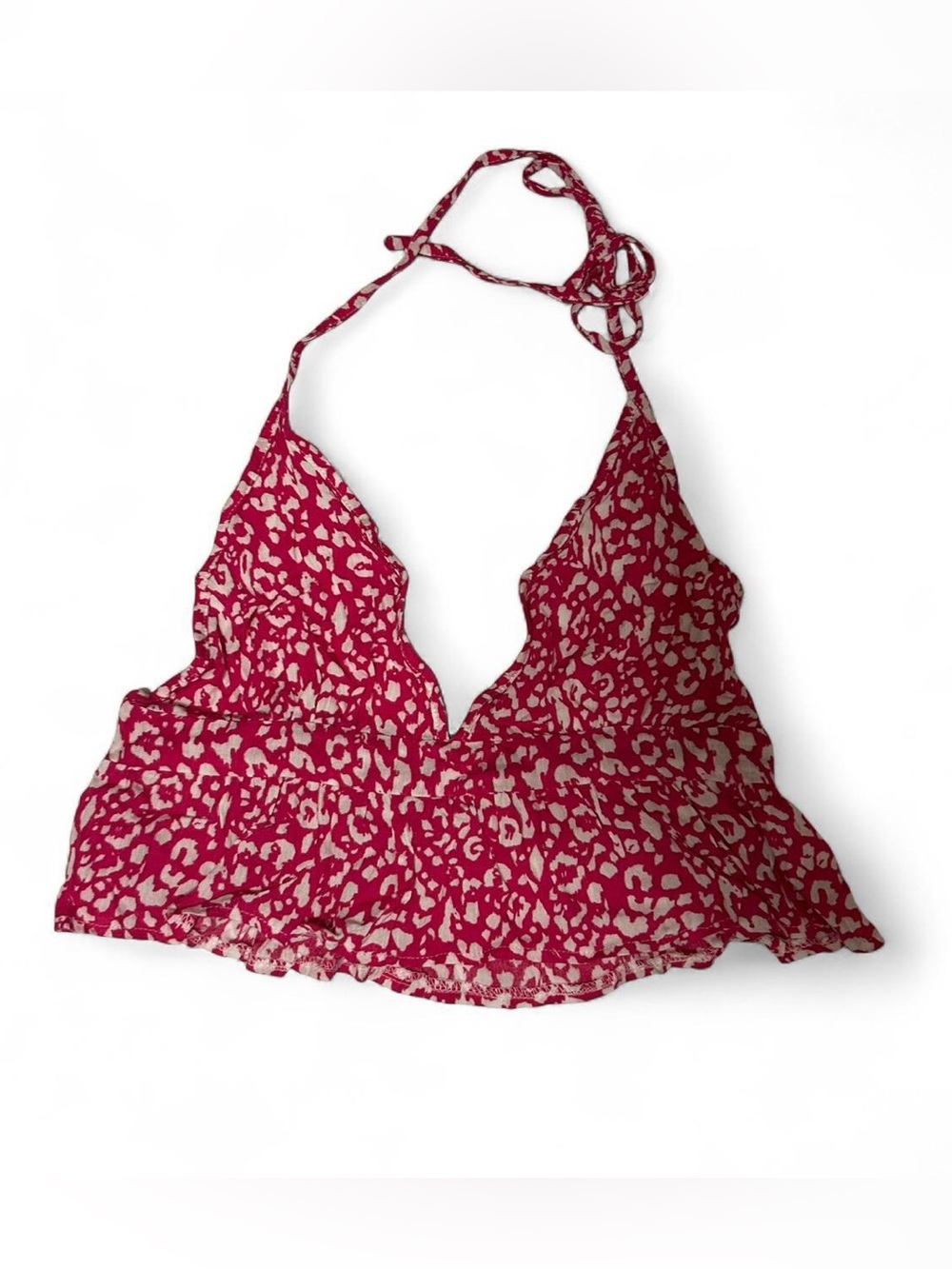 Pink Animal Print Halter Crop Top Medium